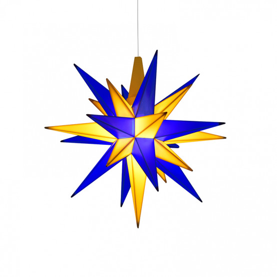 Herrnhut star, A1e, blue/yellow, approx. 13 cm, made of plastic, Upper Lusatia