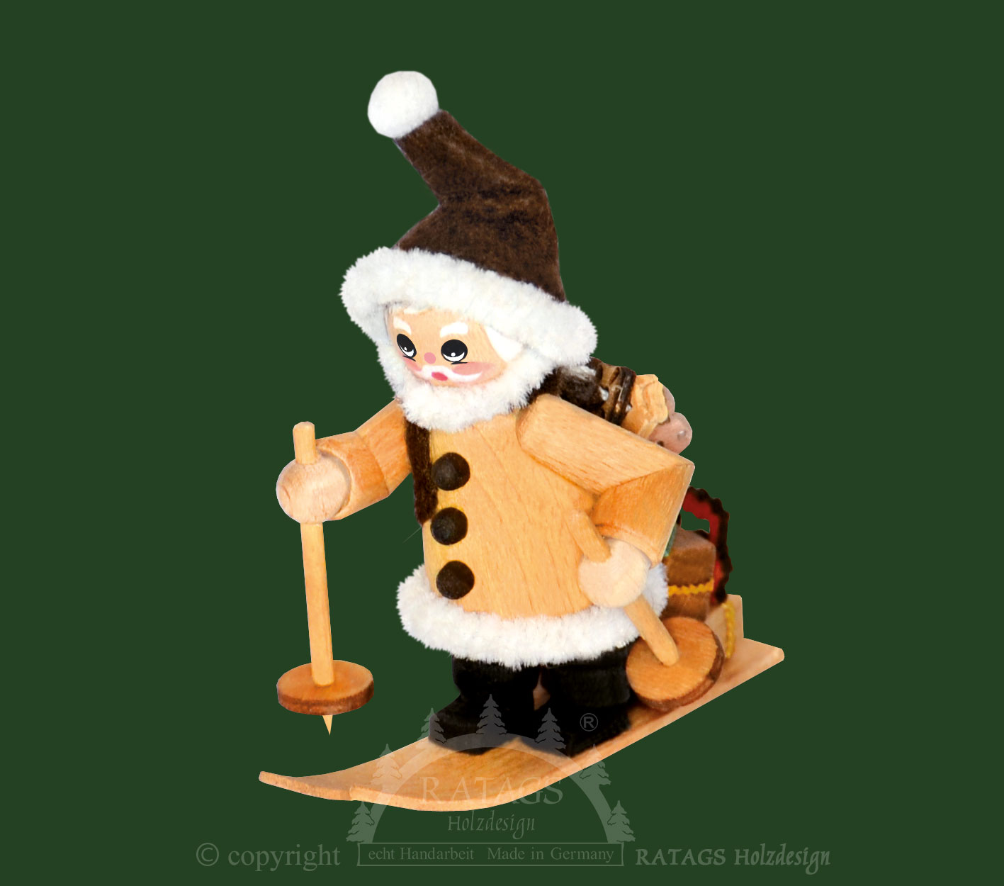 Figur, Weihnachtsmann natur auf Ski, Pak