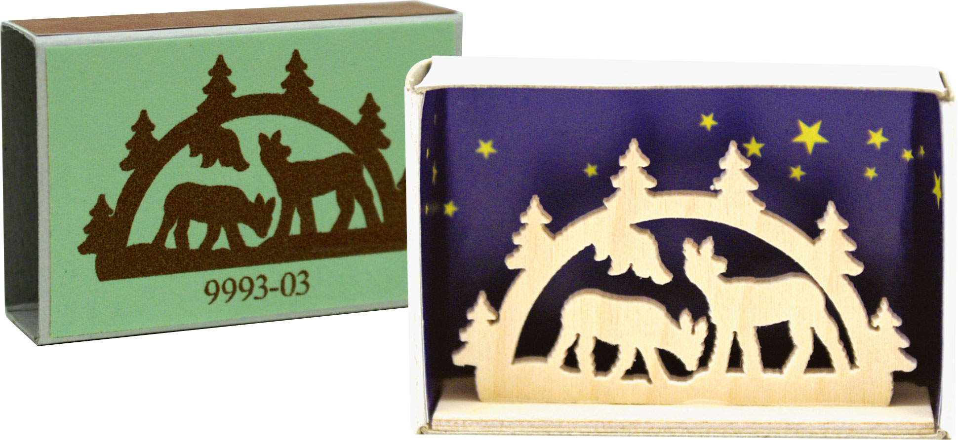 Miniature candle arch matchbox forest animals