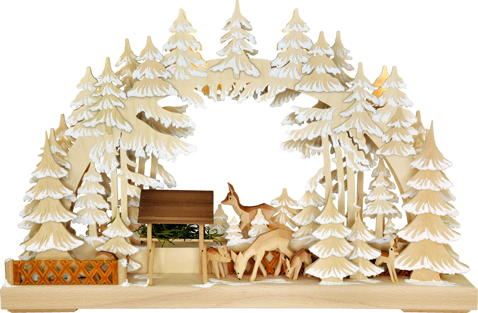 Small 3D Schwibbogen, deer at the feeding trough, hoarfrost