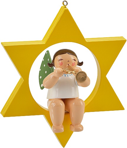 Engel mit Trompete, im Stern dunkles Haar