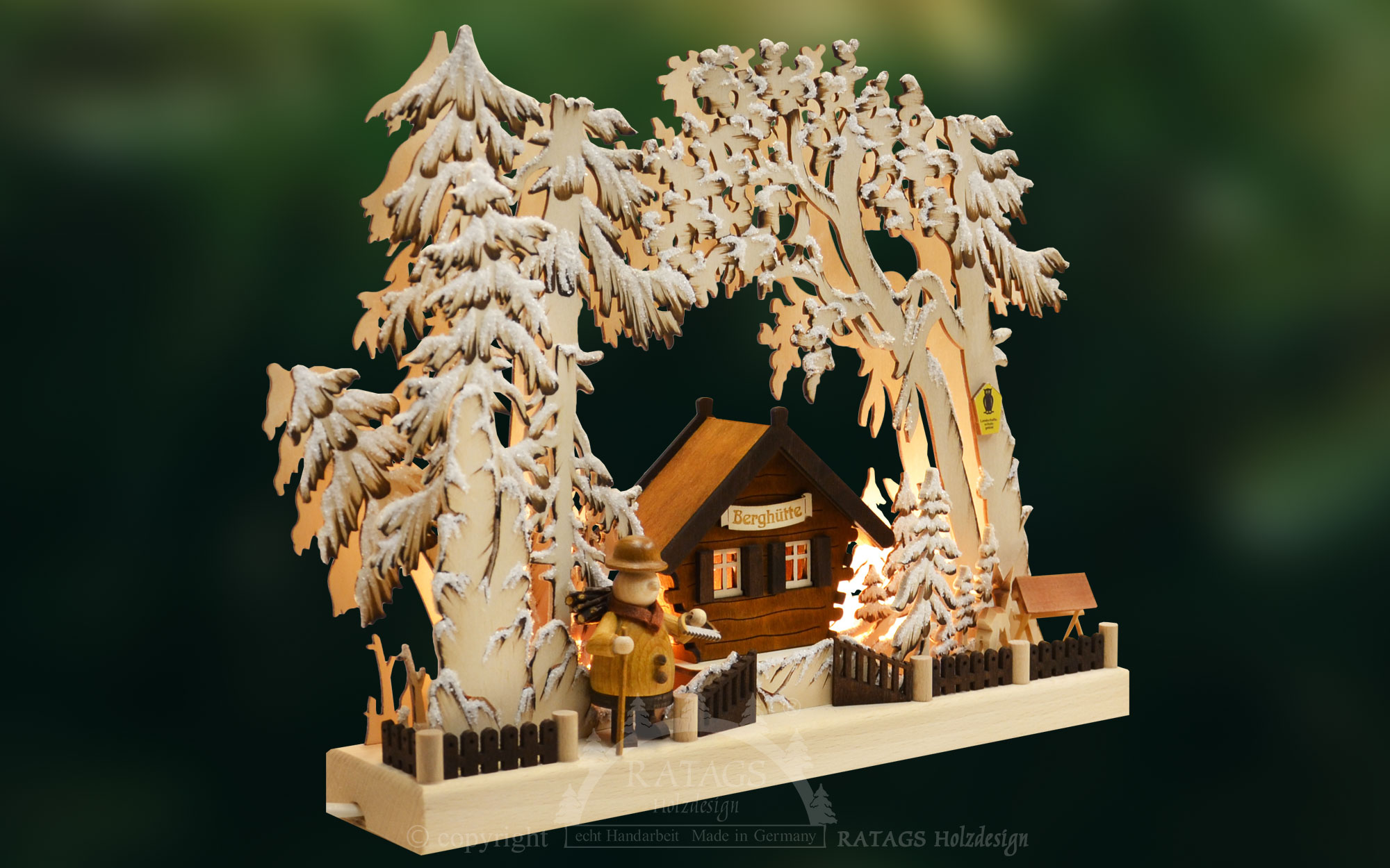LED candle arch, mountain hut, hand-painted brown, hoarfrost