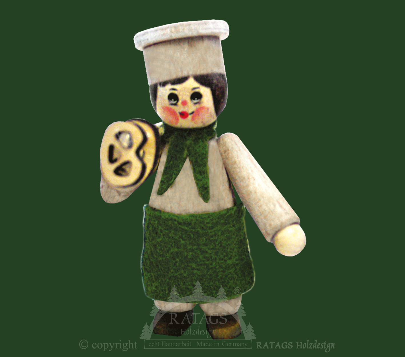 Figura, padeiro com pretzels, pintado de branco