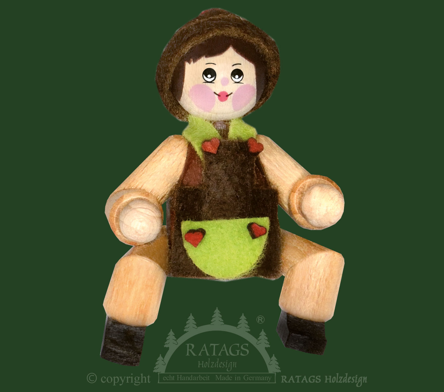 Sammler-Püppchen, Kind mit Schürze, grün Sammler-Püppchen, Kind mit Schürze, grün