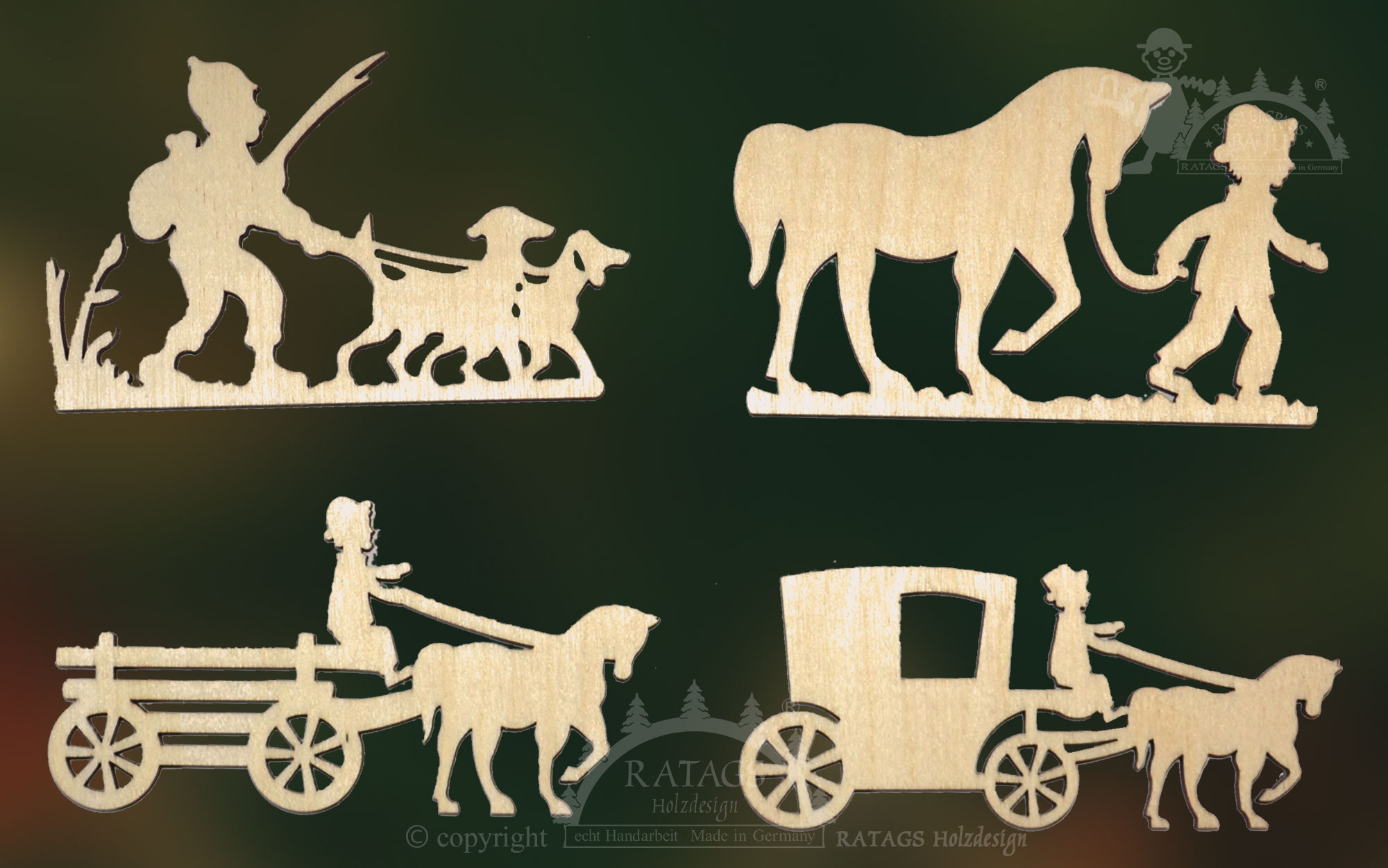 5-piece craft set with figures: horses, carriage, dogs