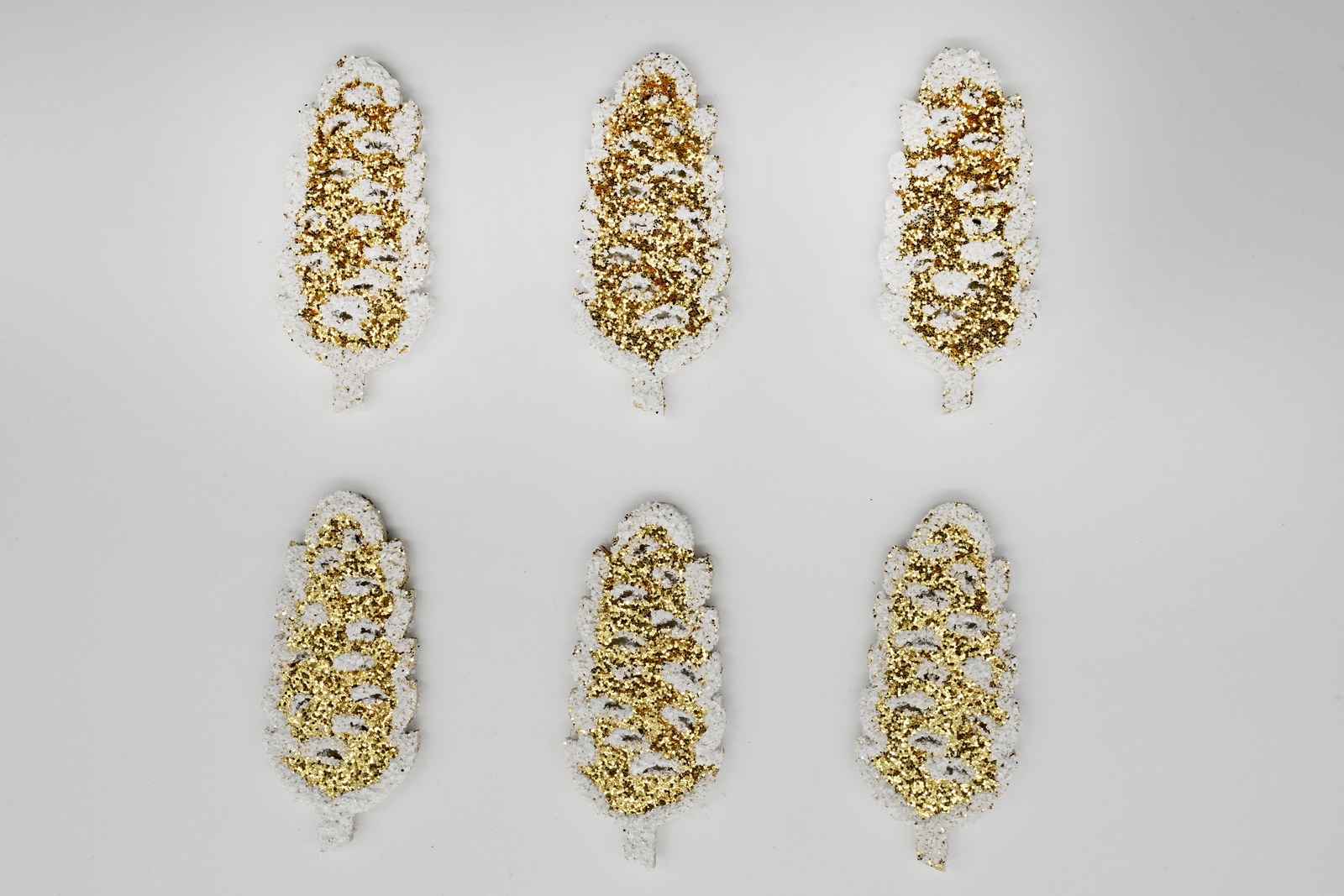 Baumbehang, 6er Set, Zapfen, Raureif, gold