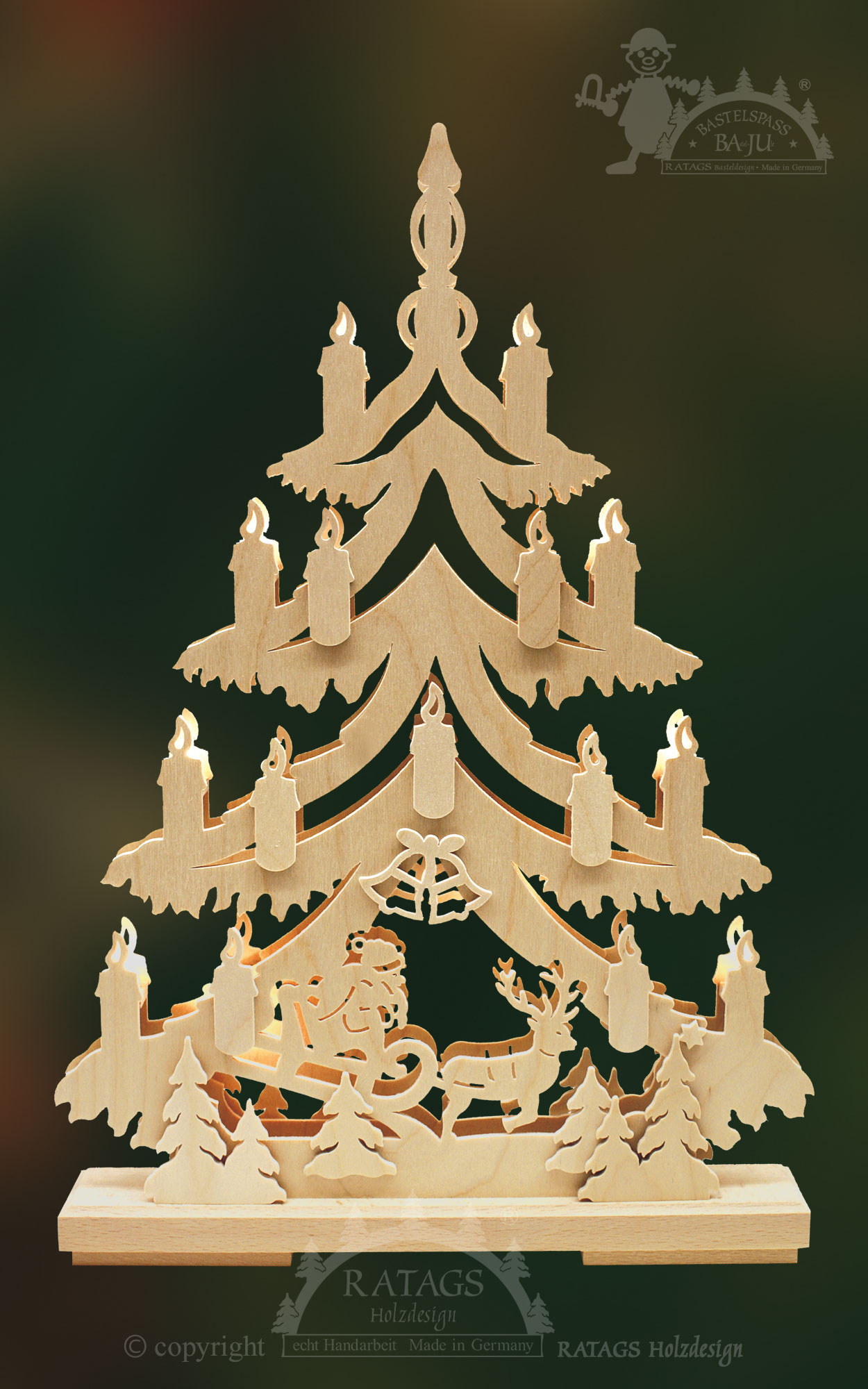 Abeto para artesanato, pequeno, Pai Natal com rena