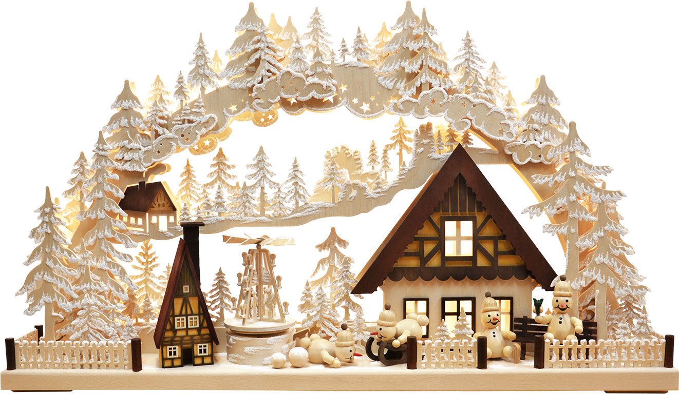 3D-lysbue stor, snømannland, roterende pyramide, rimfrost