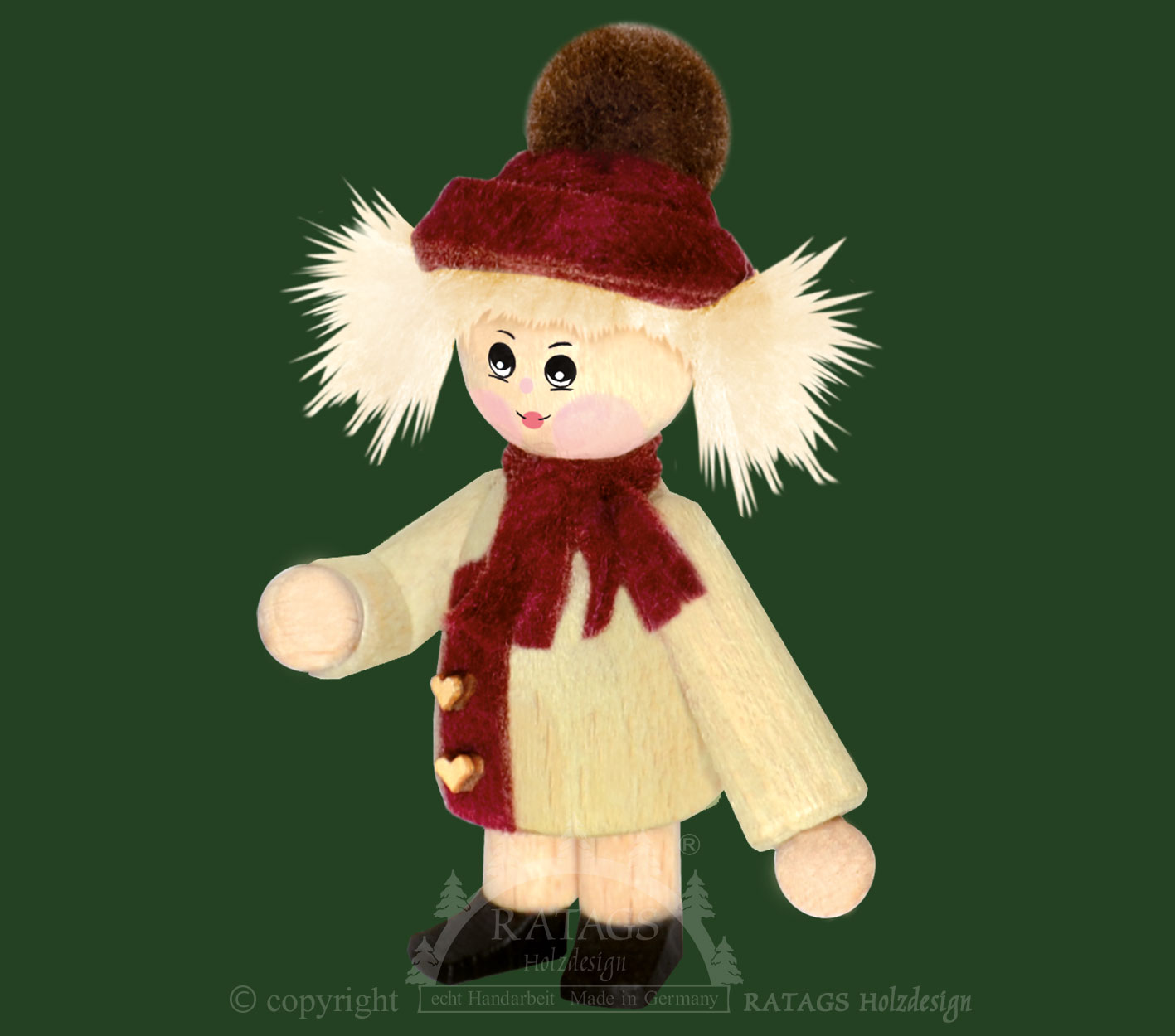 Collector's doll, figurine, winter child with scarf and hat