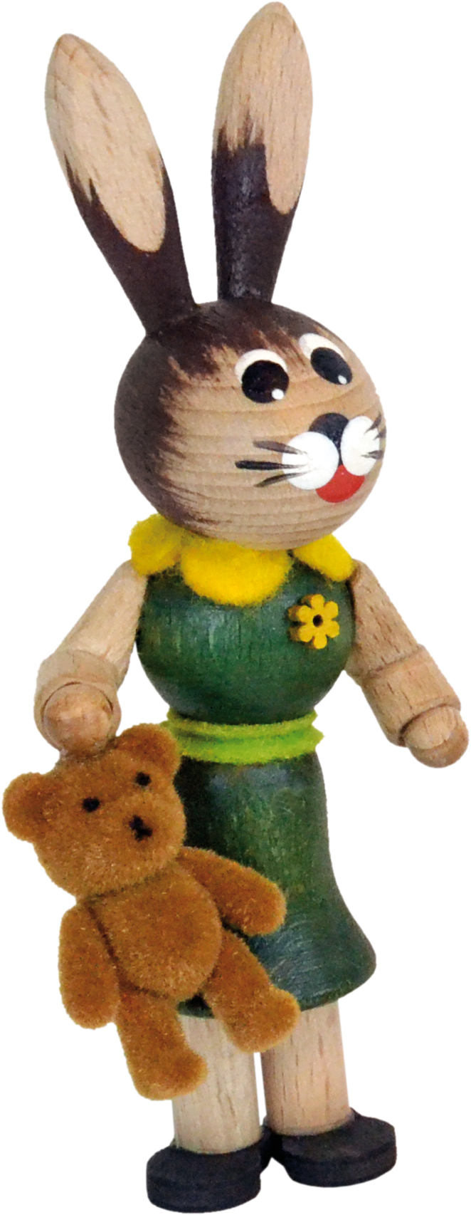 Easter bunny, green, teddy bear in hand