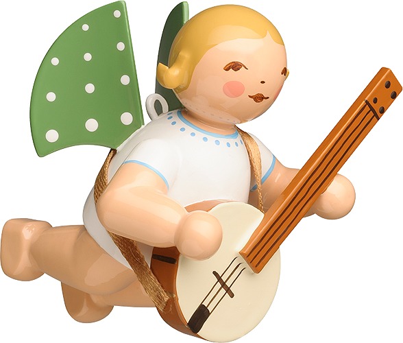 Engel mit Banjo, schwebend blondes Haar