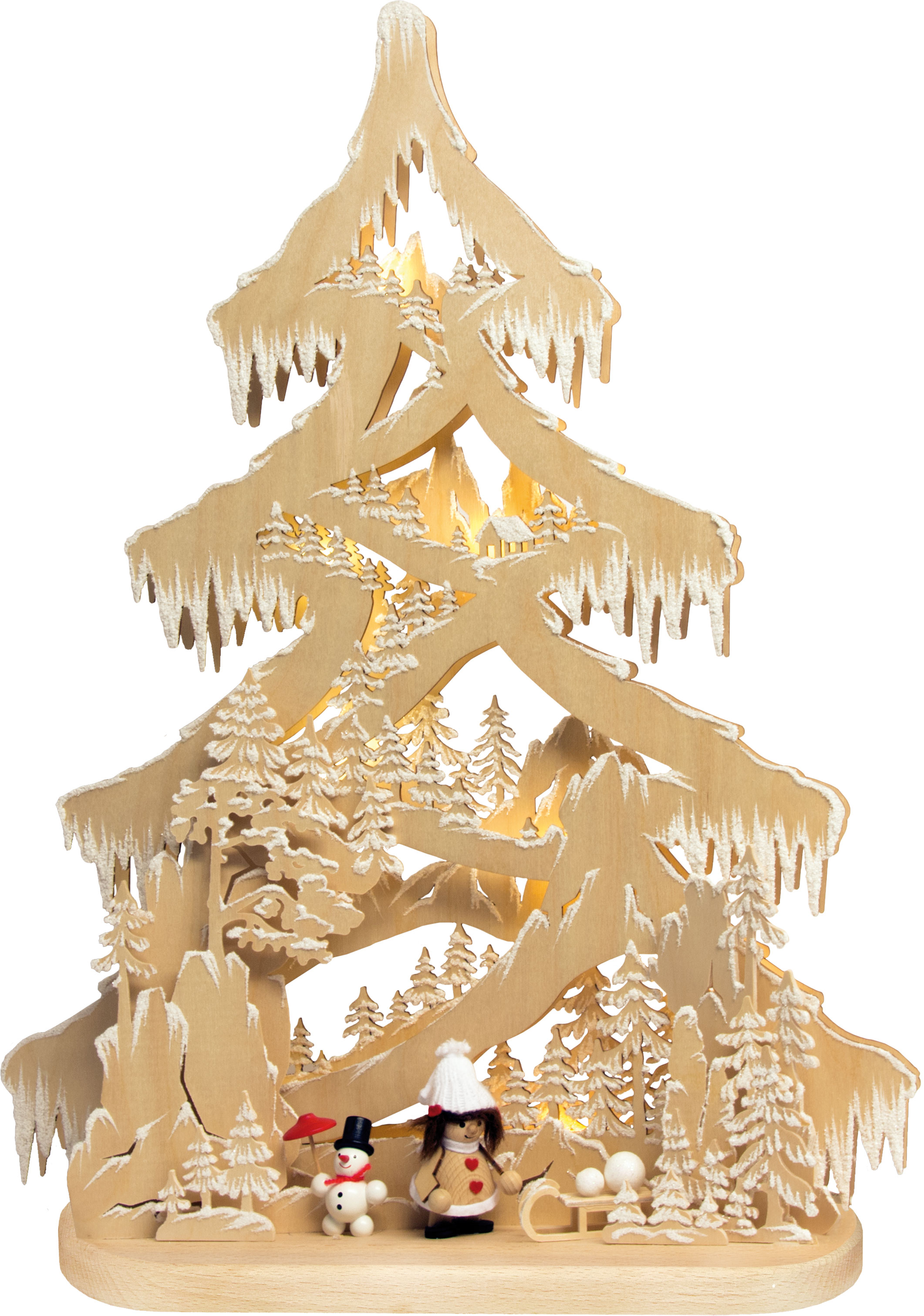 Large fir tree, winter dream with snowman