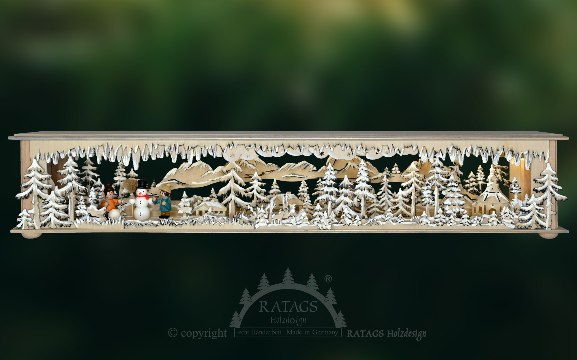 Room light, large, forest, winter children, SP, snowman, hand-painted, grey, hoarfrost