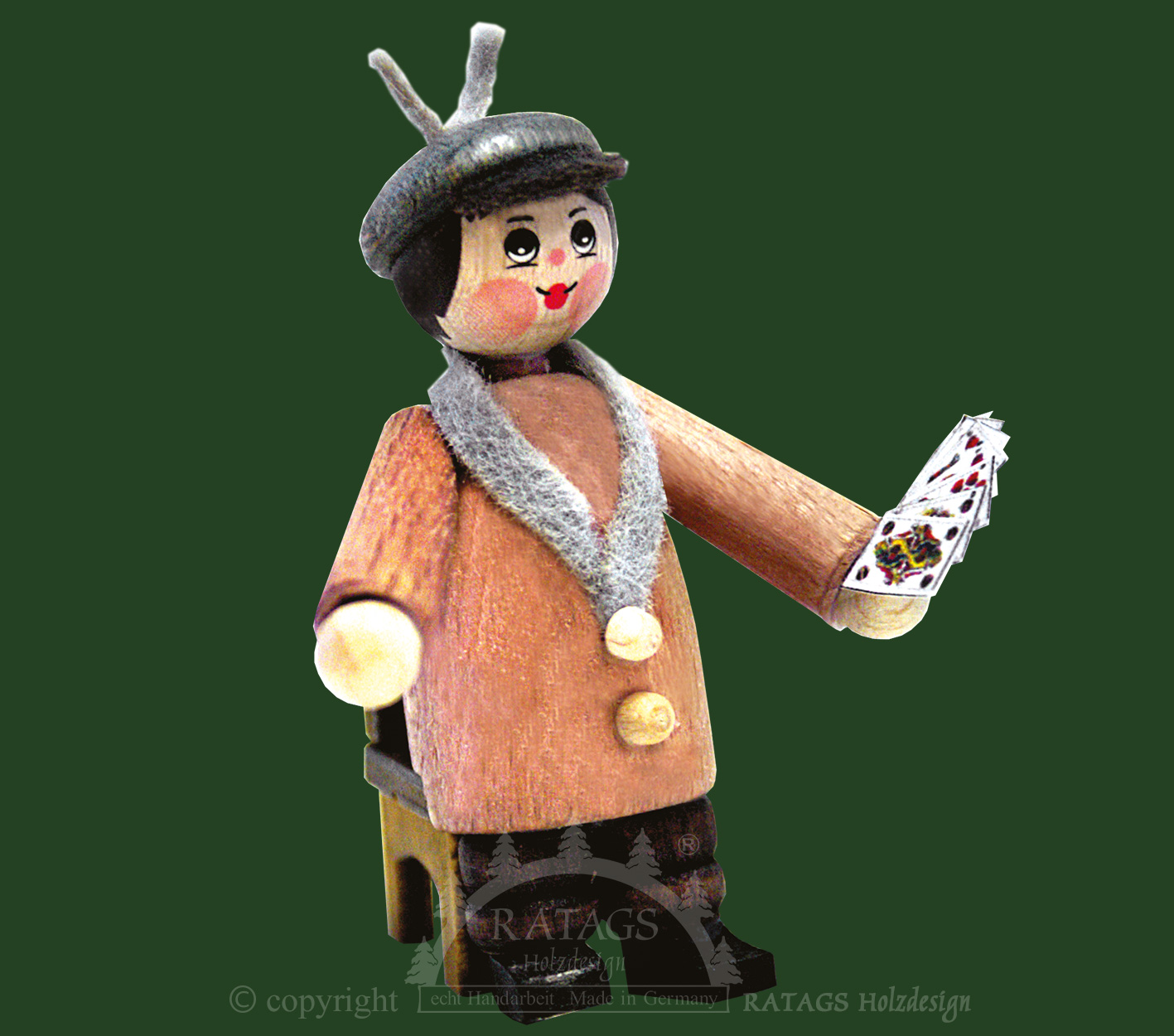 Figur, Skatspieler mit Stuhl, rosenholz, Spielkarten Figur, Skatspieler mit Stuhl, rosenholz, Spielkarten