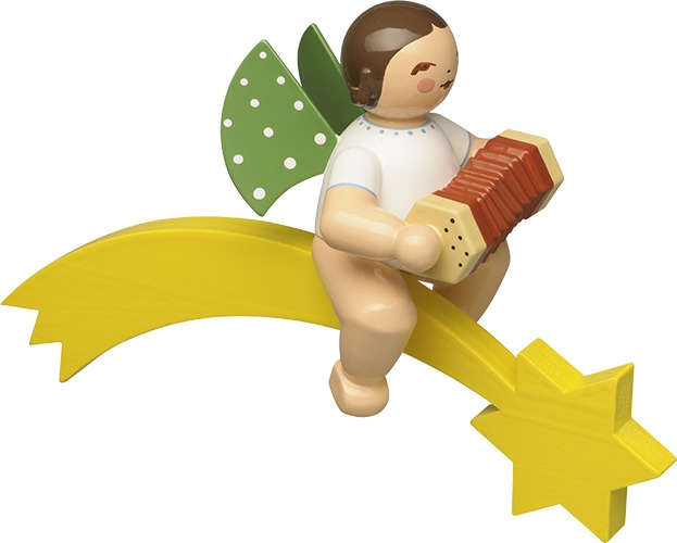 Engel mit Konzertina, auf Komer, dunkles Haar