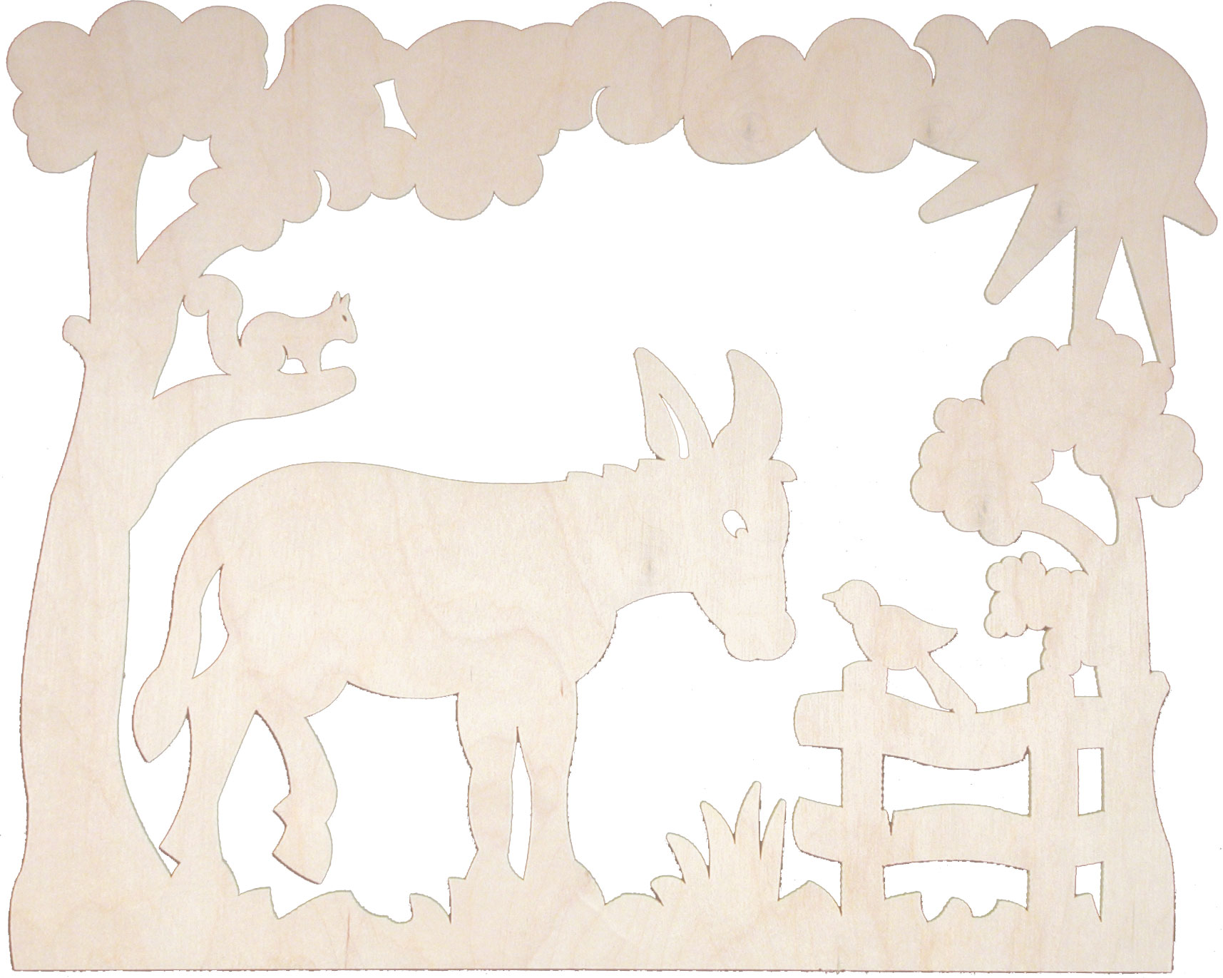 Window picture, donkey in a pasture