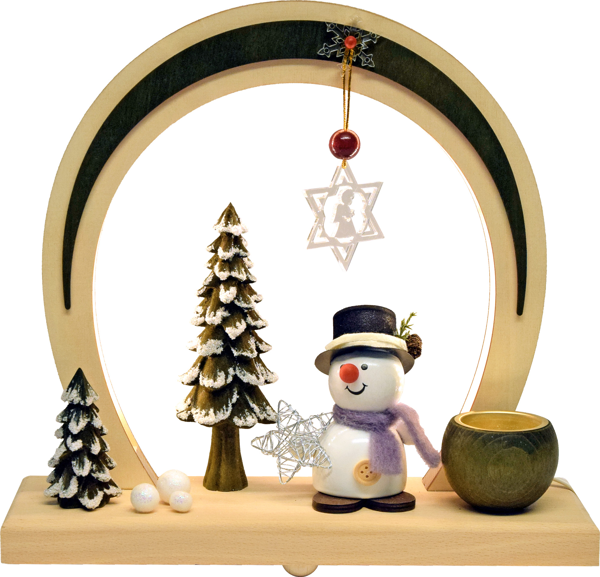 Arco LED, verde, pupazzo di neve con fiocco di neve