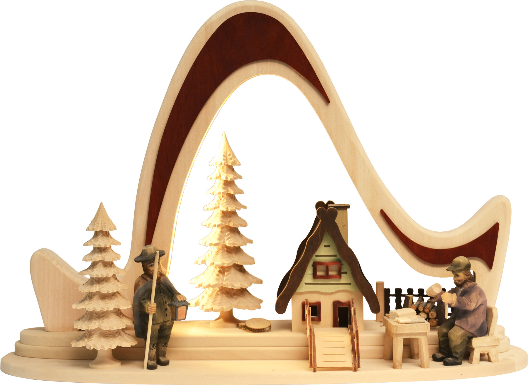 Solid wood arch, unassembled, red with LED lighting