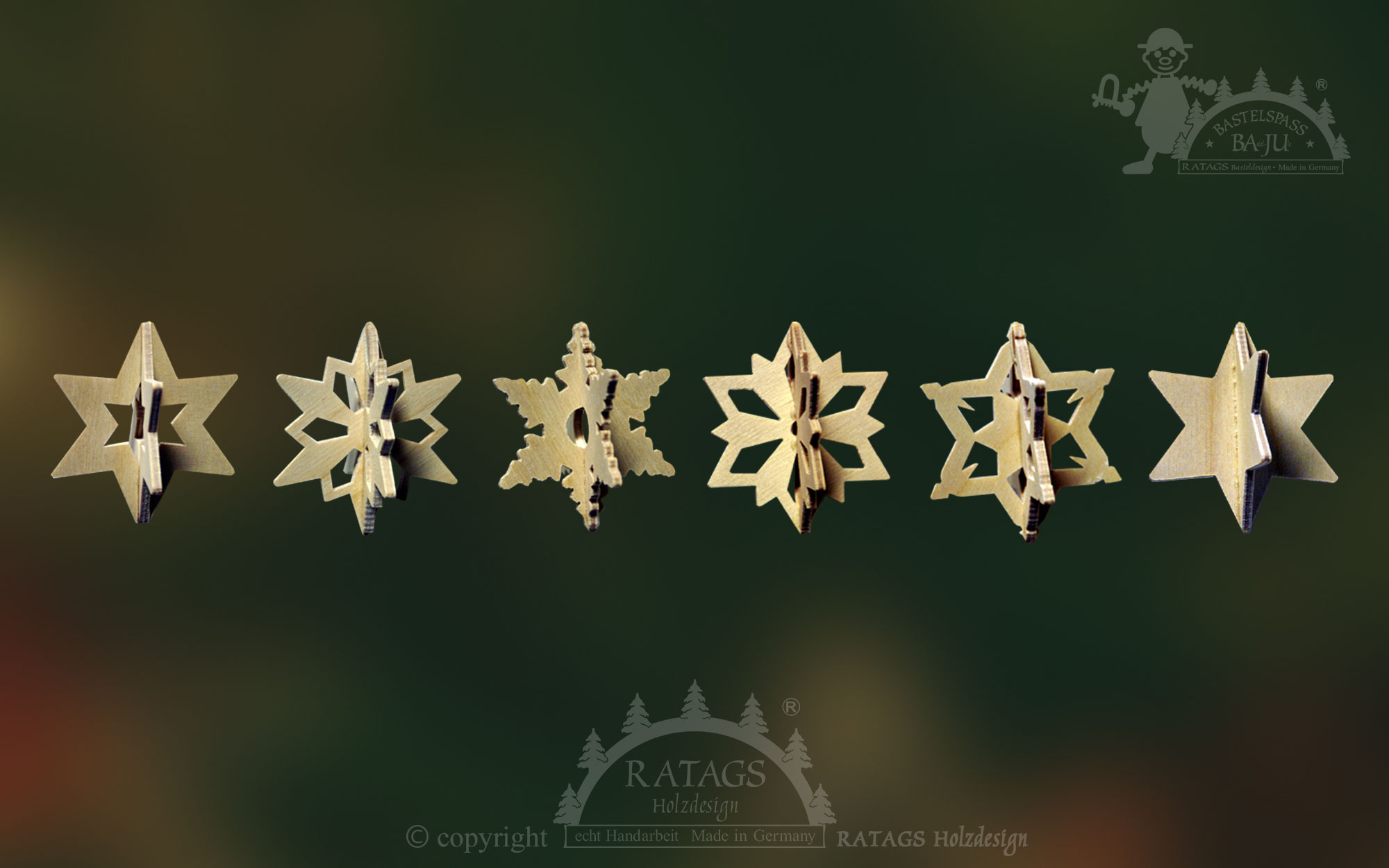 Tree decorations for crafting, set of 6, stars, for self-assembly