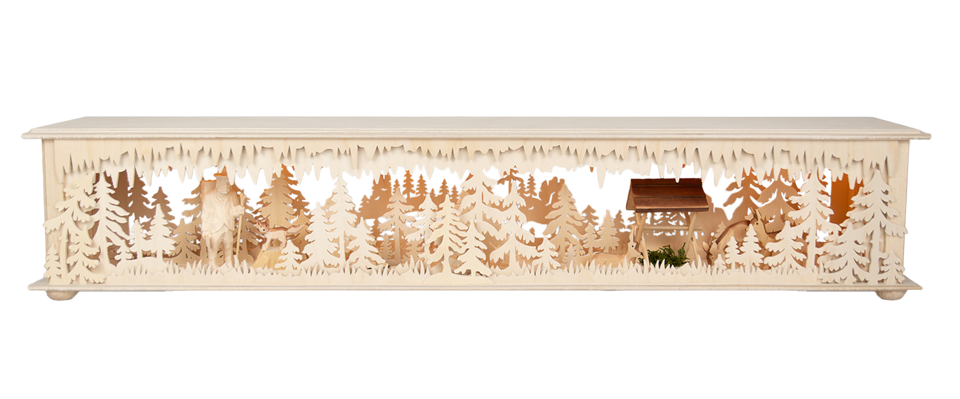 Raumleuchte gr., Futterkrippe, Wald, Waldmann mit Axt