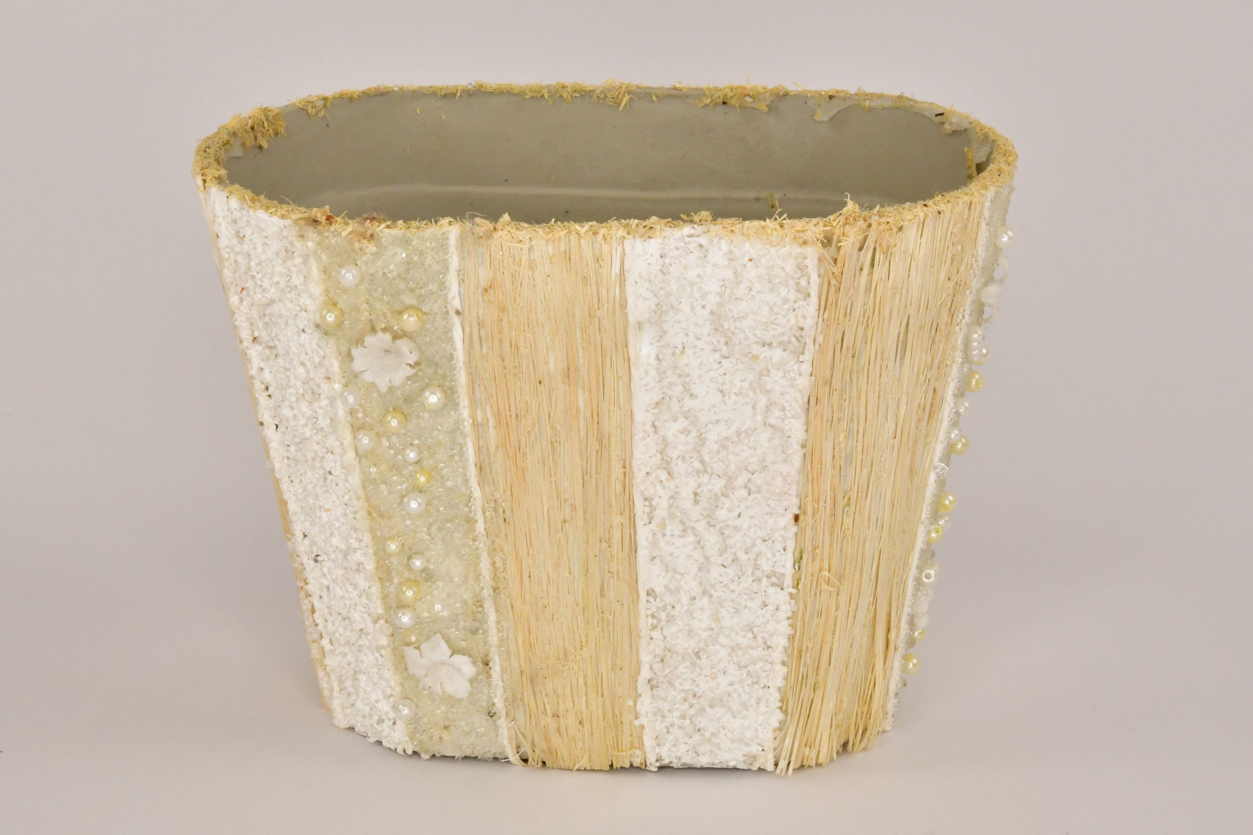 Pflanzgefäß Sisal mit Naturmaterialien Schale oval