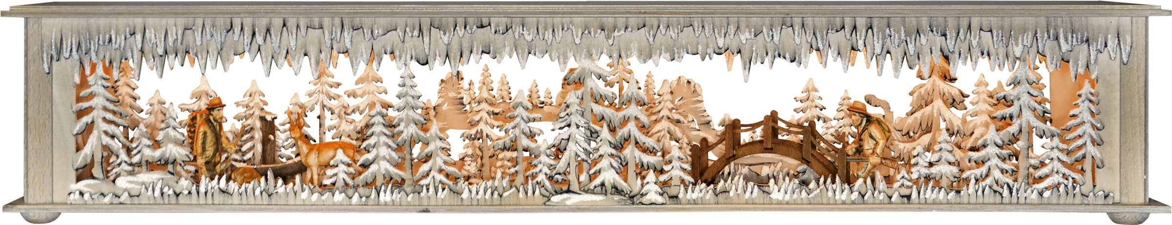 Raumleuchte groß, Brücke, Wald, Rehe, Wald, Rehe, geschnitzte Figuren Raumleuchte groß, Brücke, Wald, Rehe, Wald, Rehe, geschnitzte Figuren
