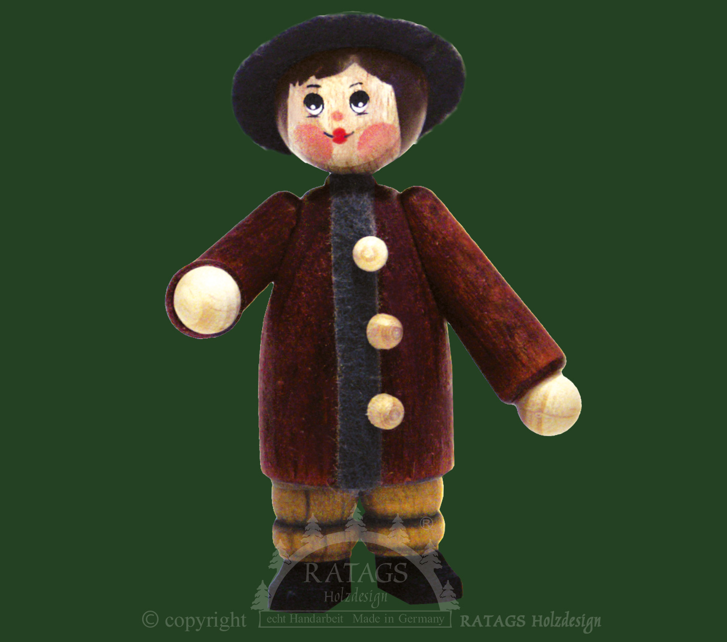 Figur, Spaziergänger mit Hut, dunkelbraun