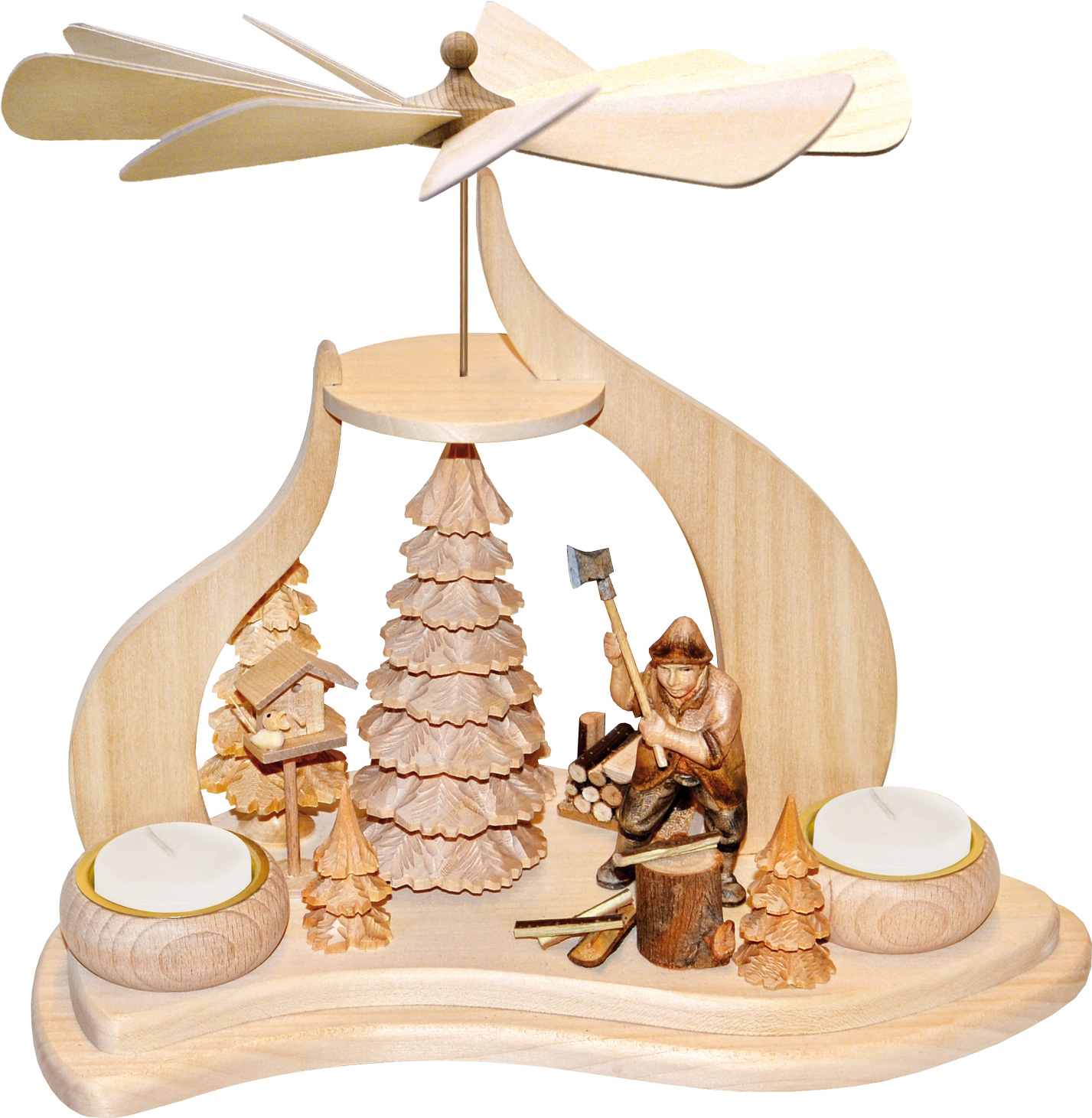 Solid wood pyramid, forest worker, carved trees