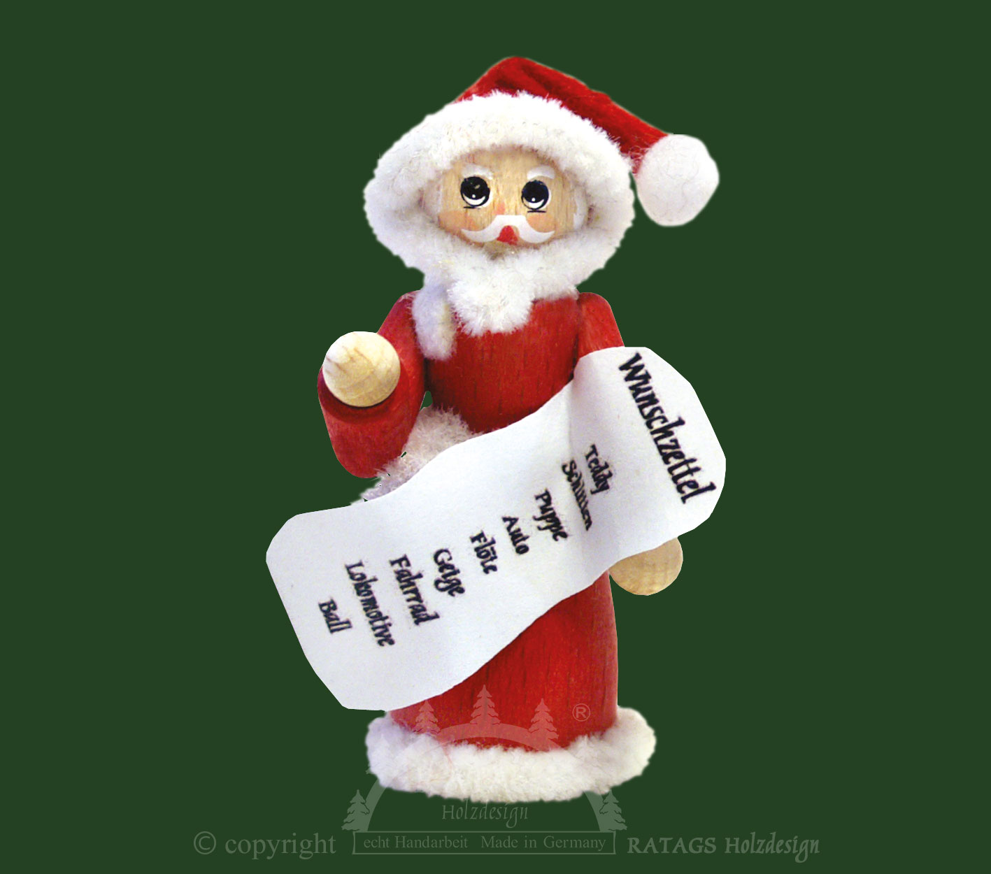 Figur, Weihnachtsmann mit Wunschzettel Figur, Weihnachtsmann mit Wunschzettel