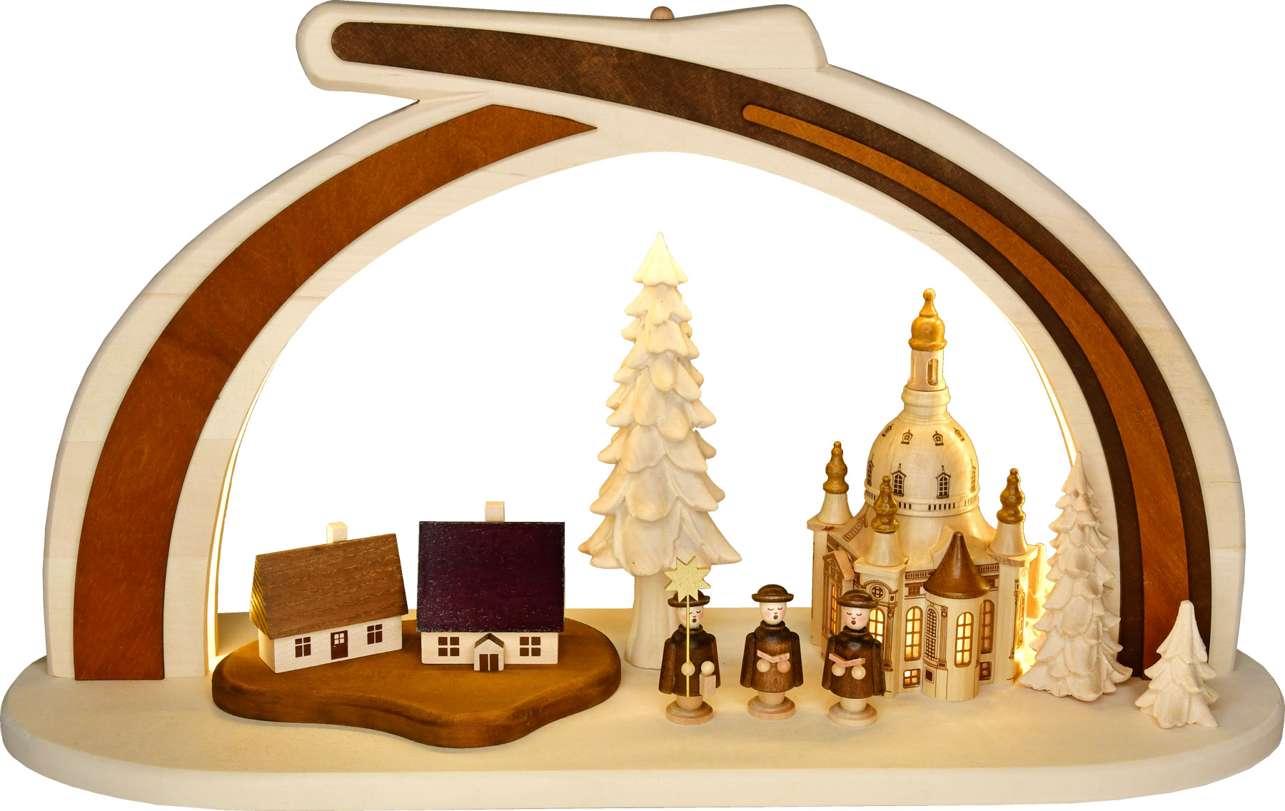 Solid wood arch, Frauenkirche with choir with LED lighting