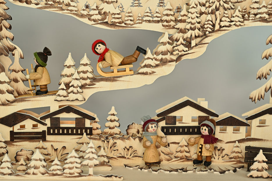 3D-Schwibbogen mtl., Wintersport, handbemalt, braun