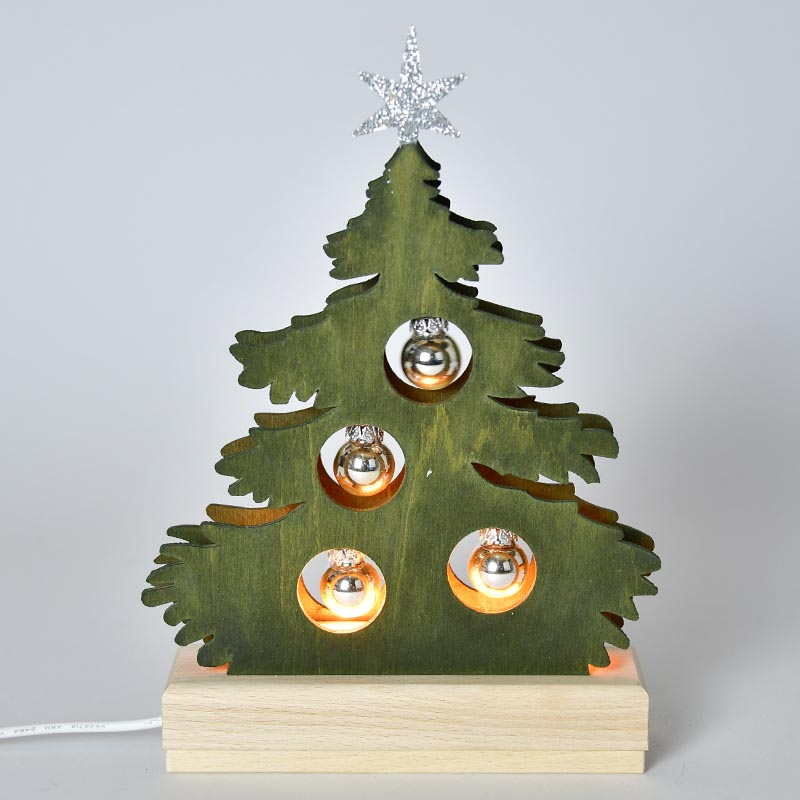 Mini-gran, grönbetsad, silverfärgad kula, halv-USB