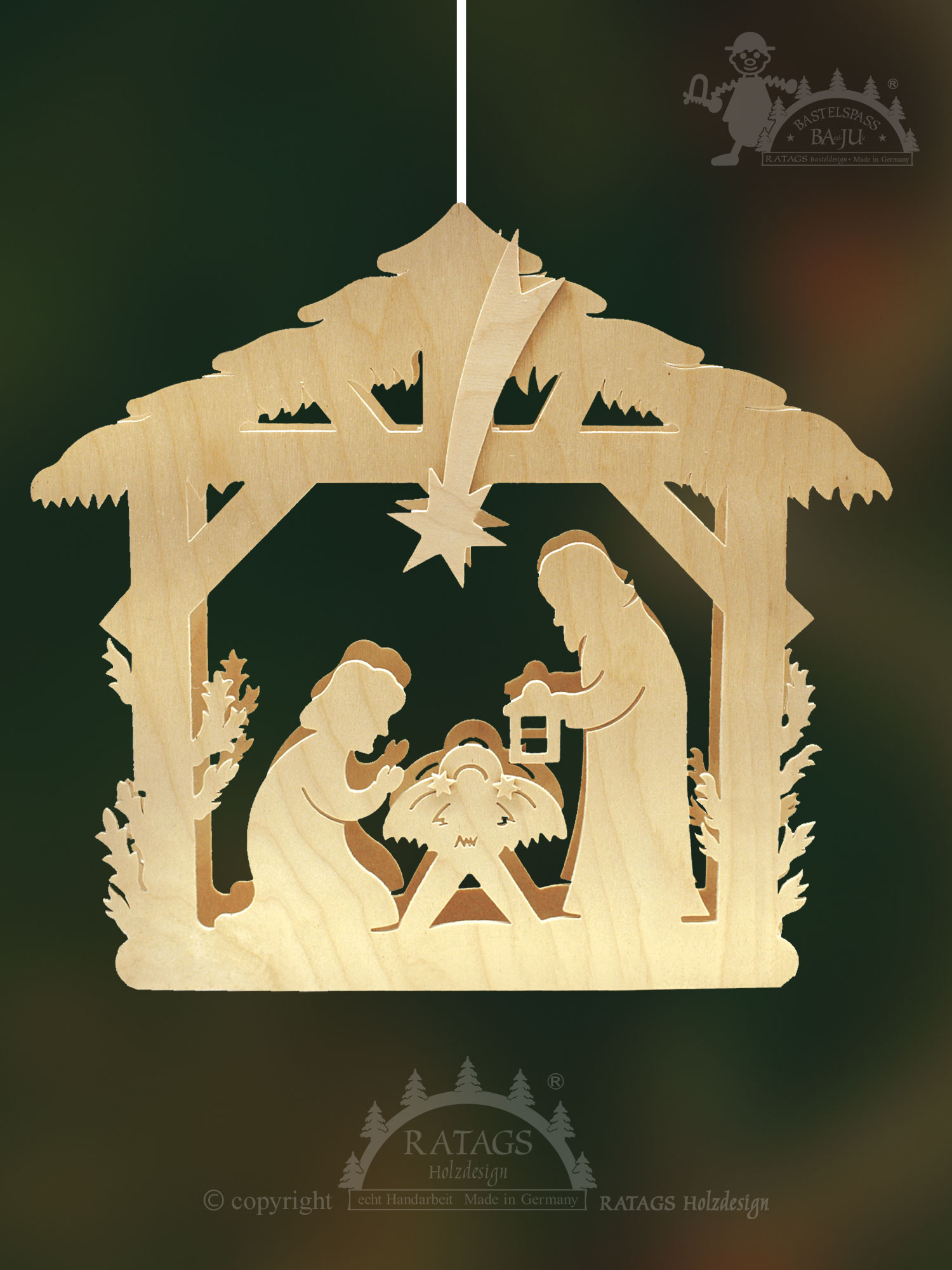 Window picture, illuminated, for crafting, Nativity scene, for sawing out