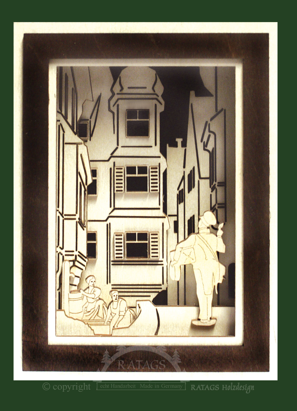 Tableau mural 3D, promeneur, cadre brun foncé