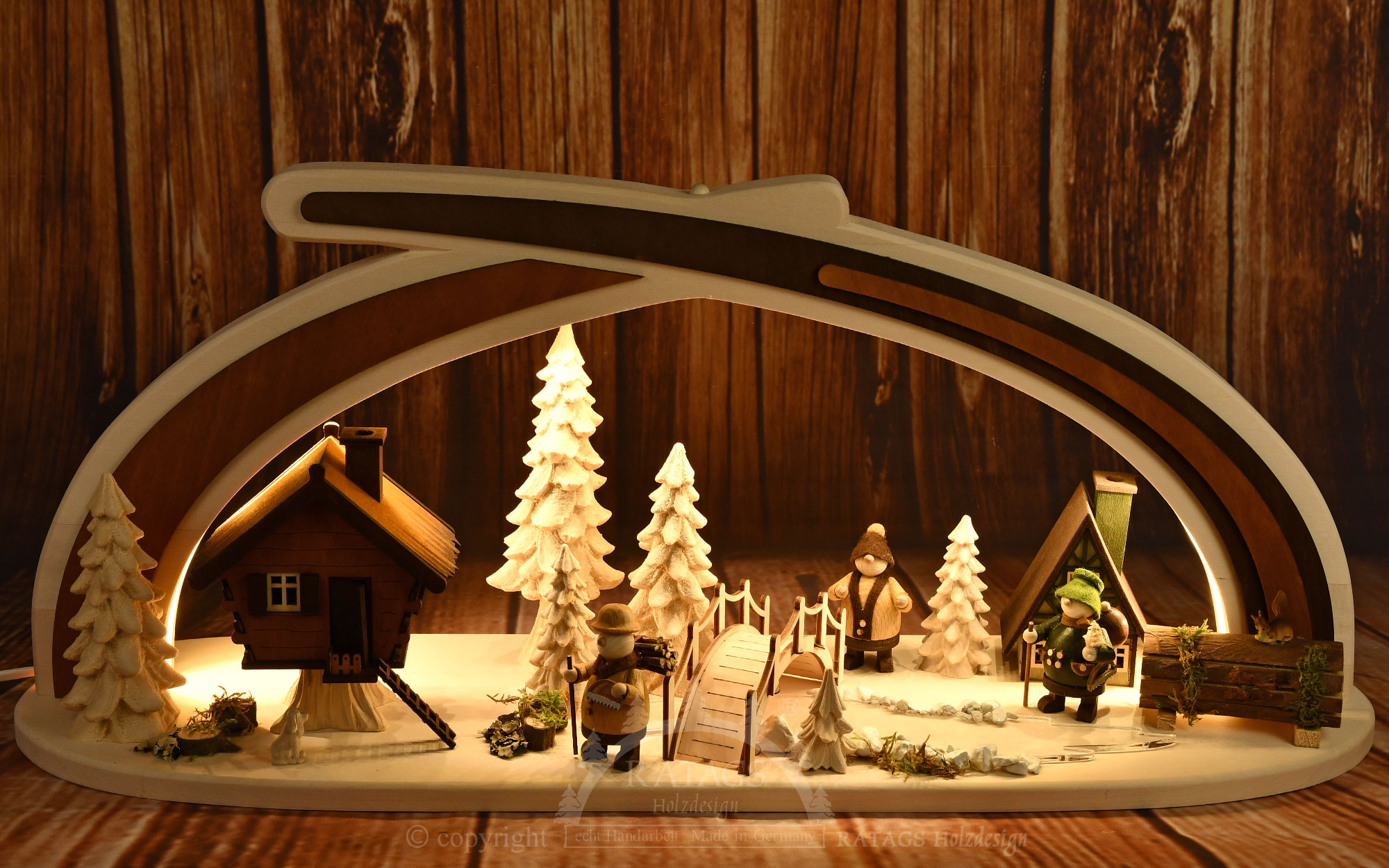 Solid wood arch, By the stream with LED lighting