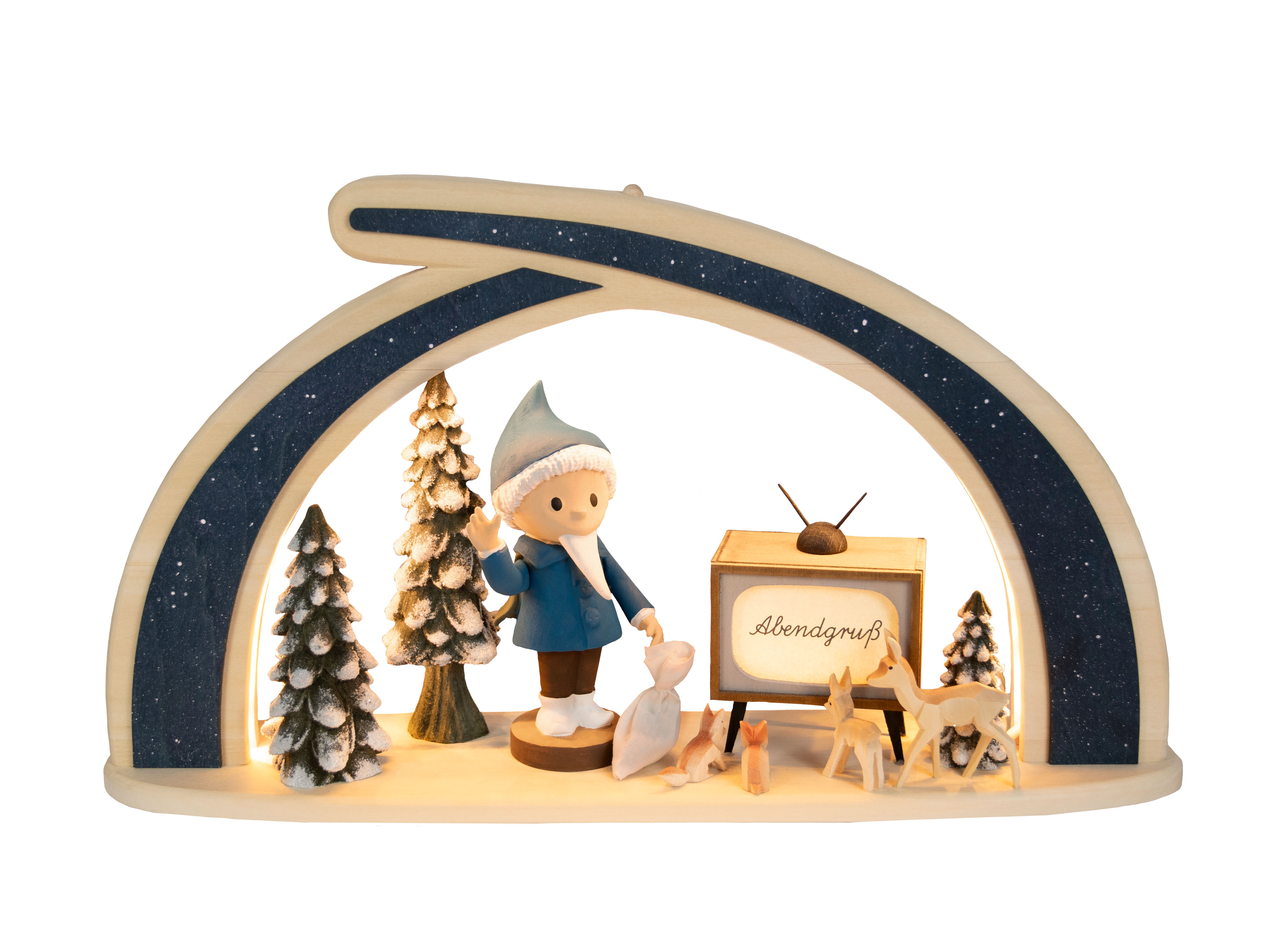 Solid wood arch, Sandman with TV 65 years of Sandmann