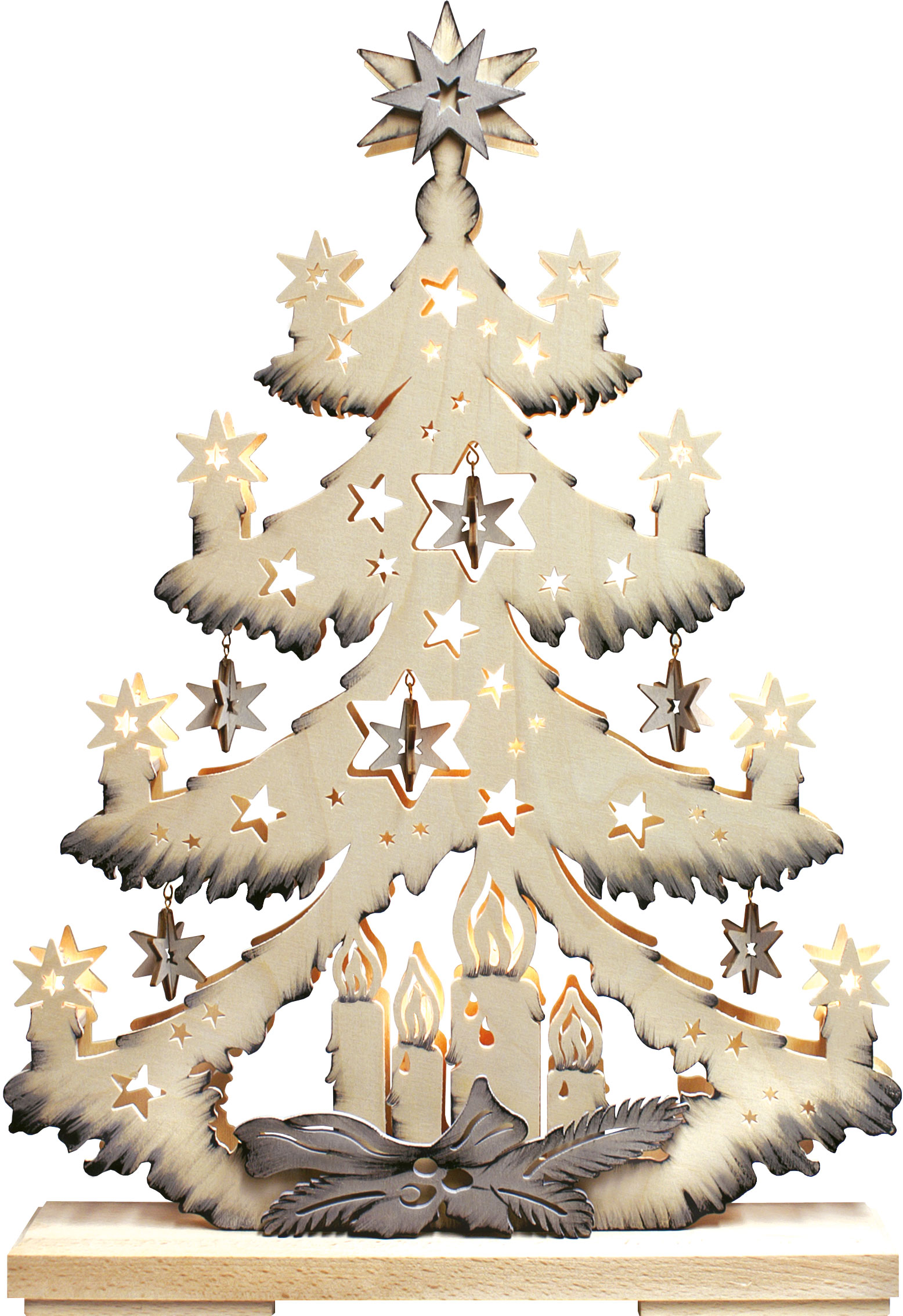Small fir tree, 3D stars, hand-painted grey
