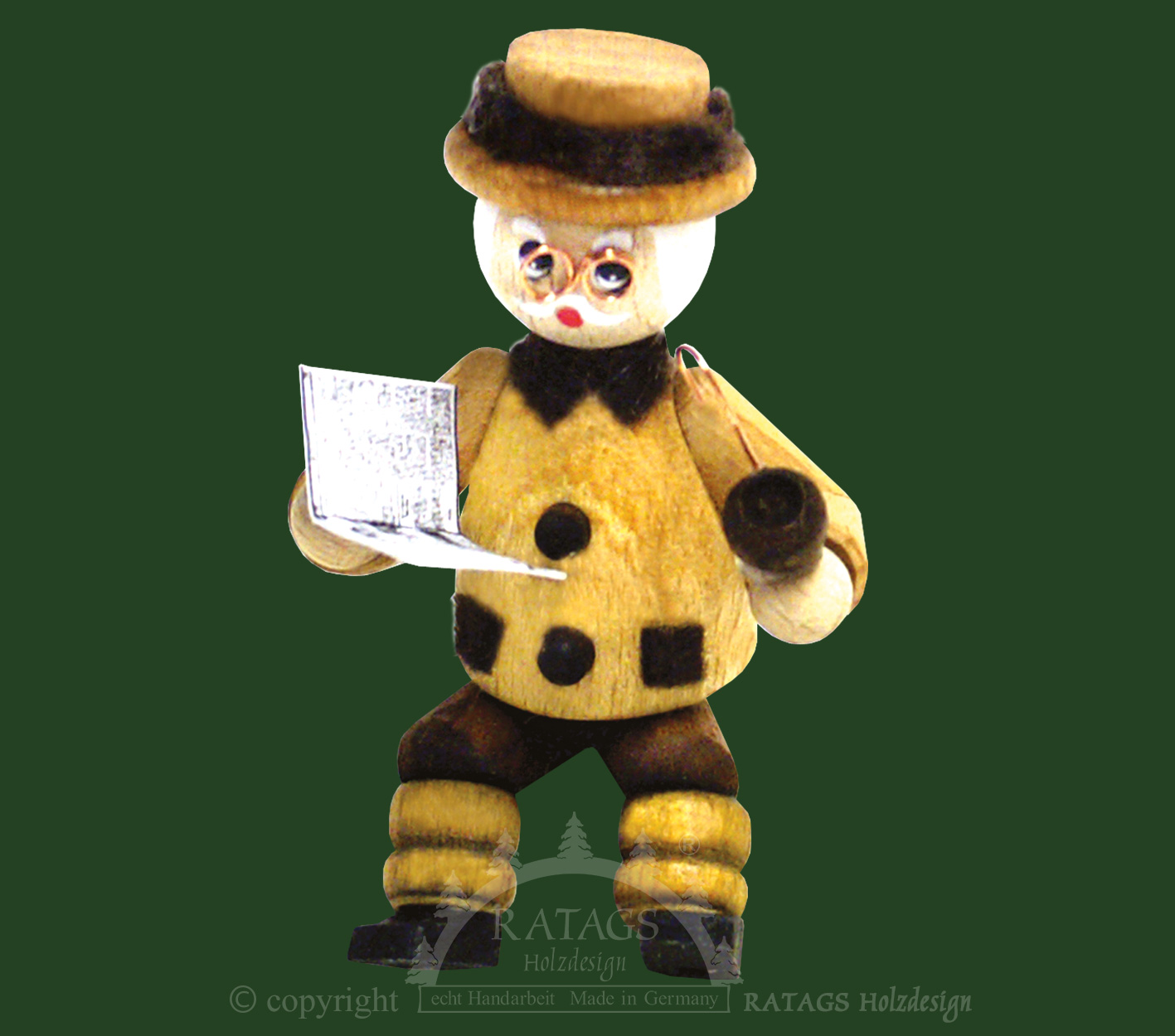 Figurka, dědeček s novinami, sedící, přírodní