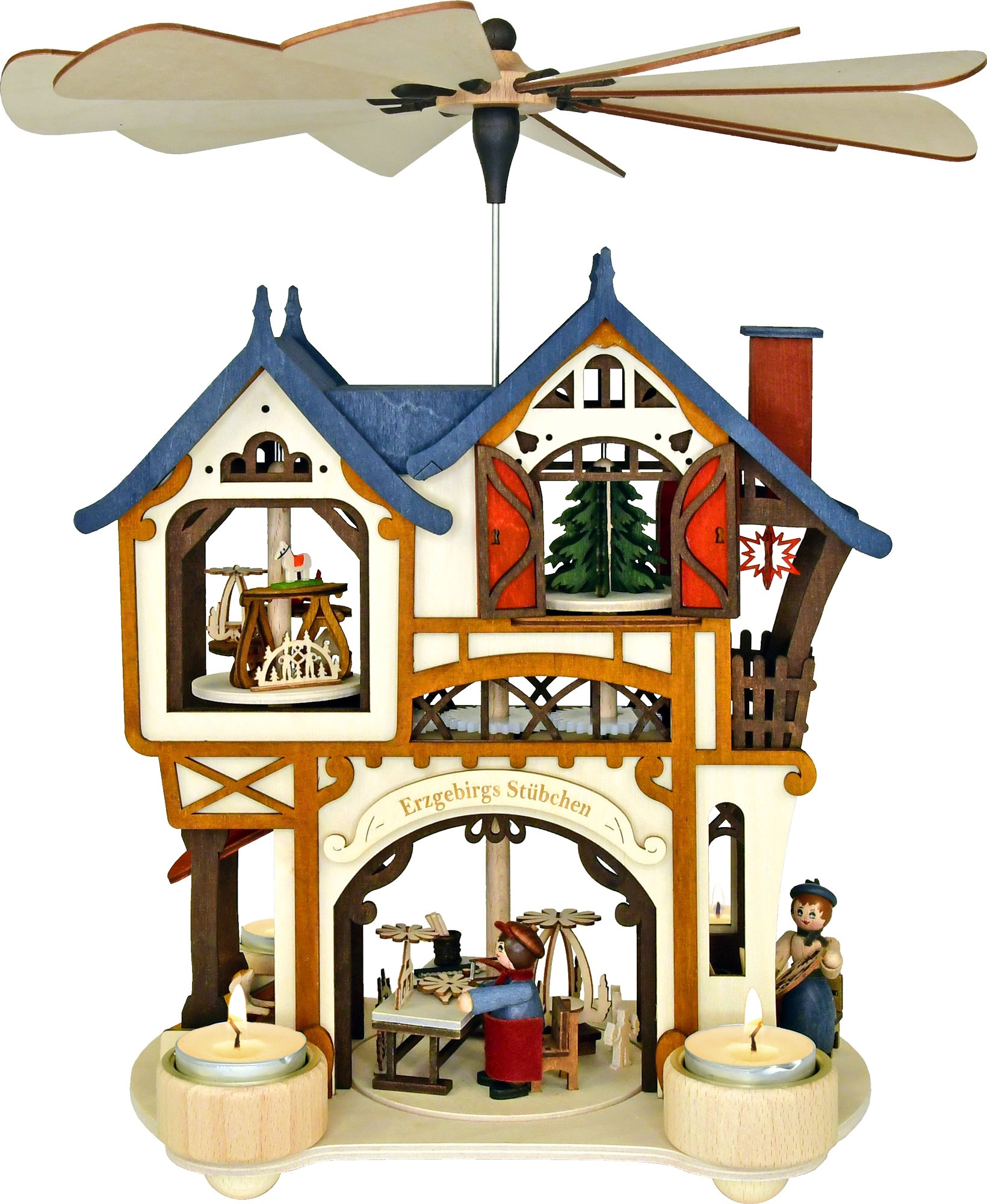 Gear pyramid, Erzgebirge parlour with 4 tea light holders