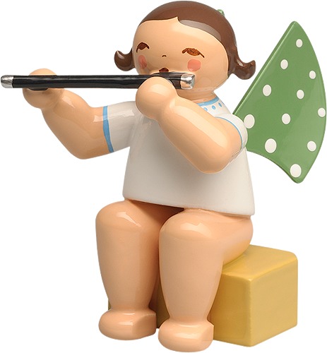 Engel, klein, mit Querflöte dunkles Haar