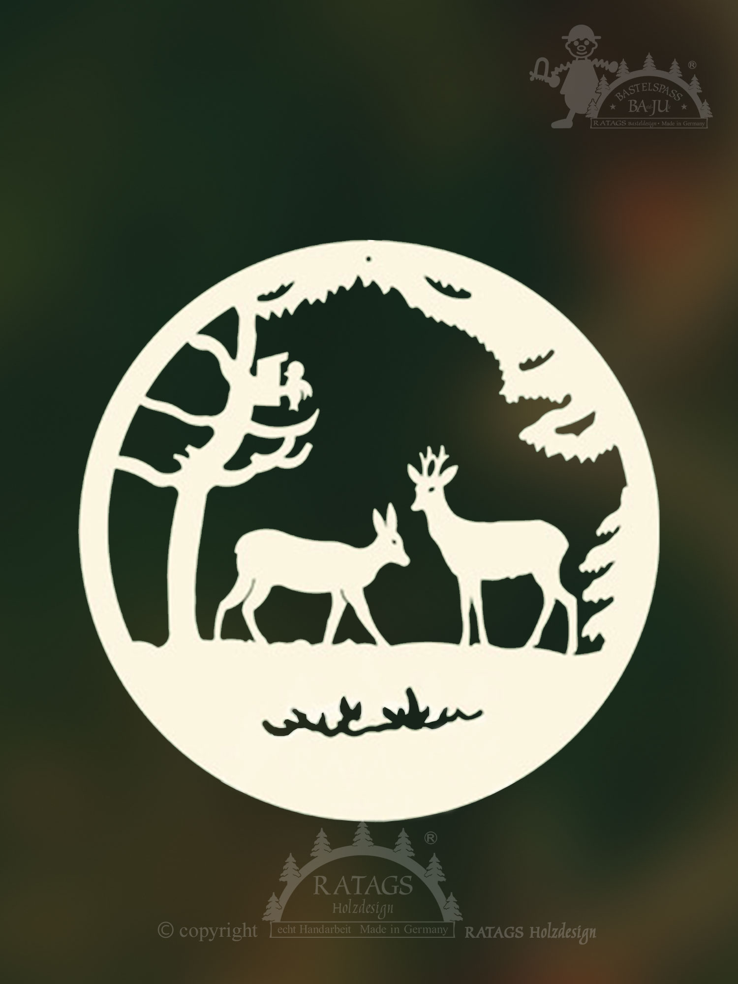 Fensterbild zum Basteln, Rehe, zum Aussägen