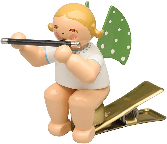 Engel mit Querflöte, auf Klemme blondes Haar