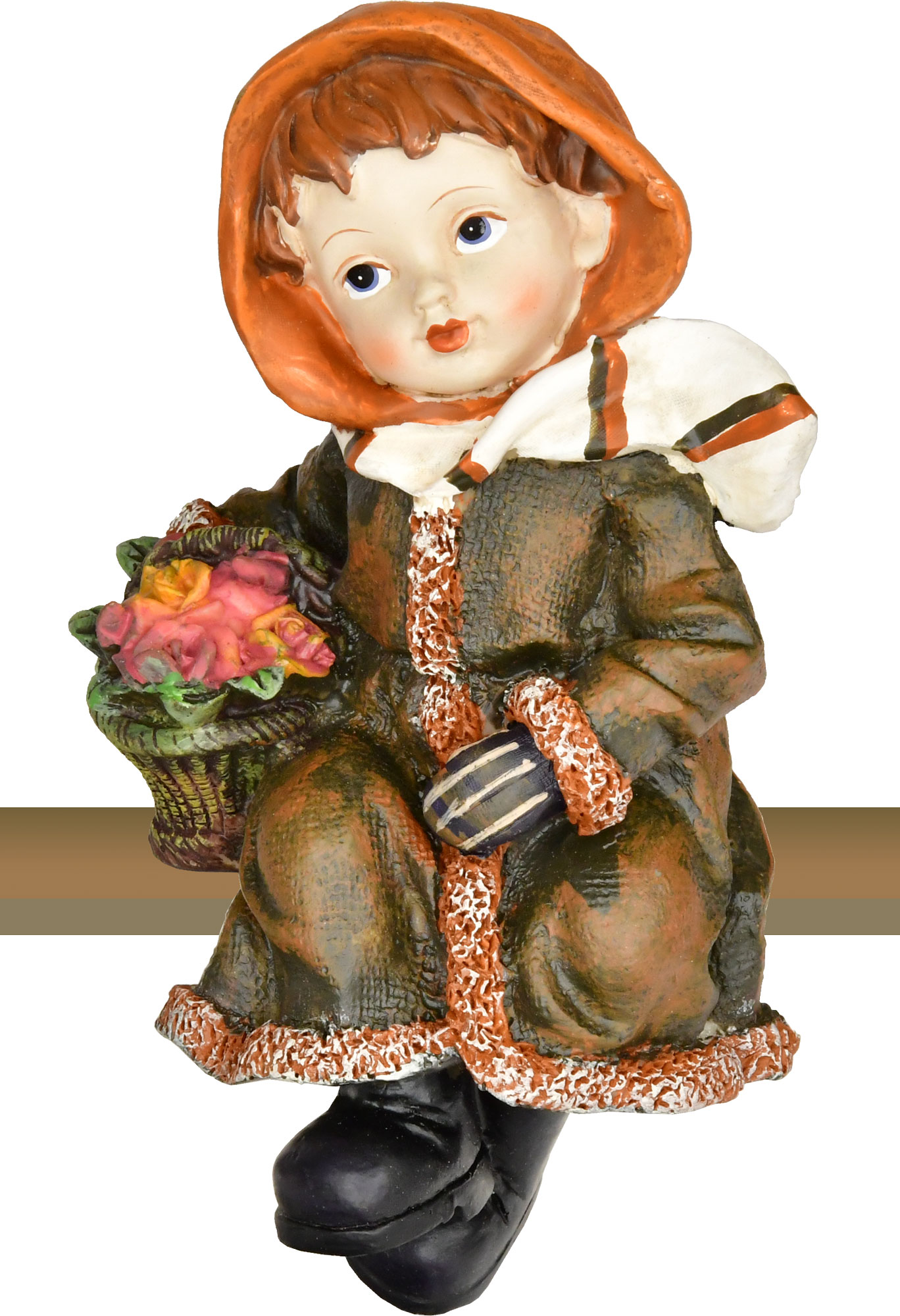 Kantenhocker Mädchen mit Blumen Kunstharz, farbig, Innendeko