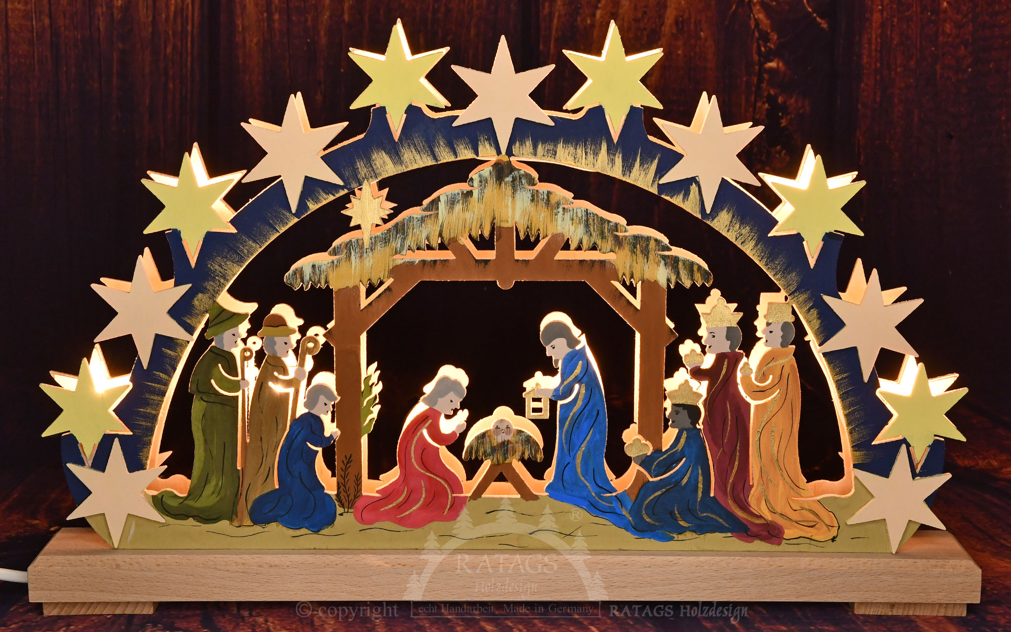 Schwibbogen klein, Christi Geburt, handbemalt sommerlich Schwibbogen klein, Christi Geburt, handbemalt sommerlich