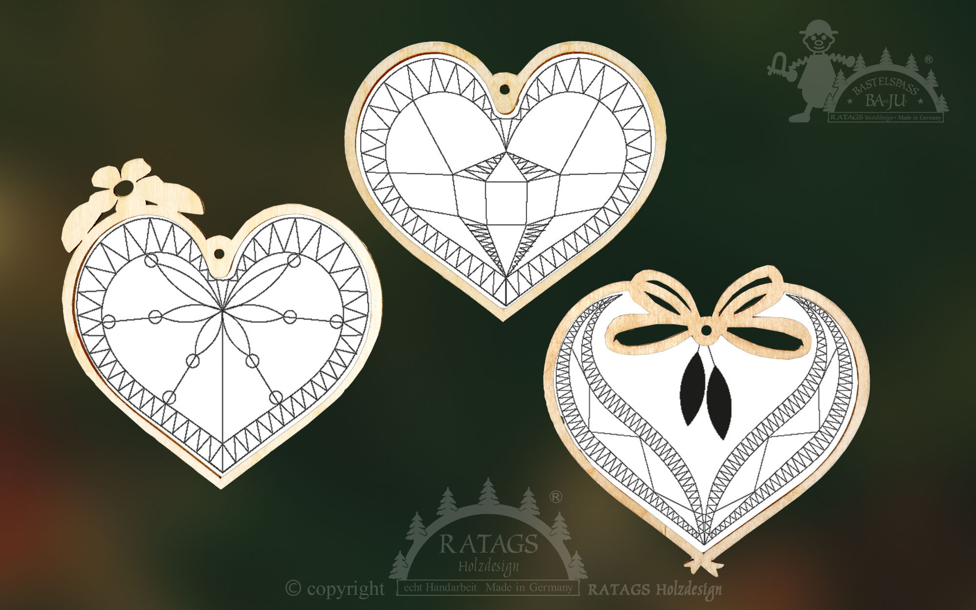 6 bobbin lace frames, hearts to hang up with 3 RATAGS bobbin lace patterns