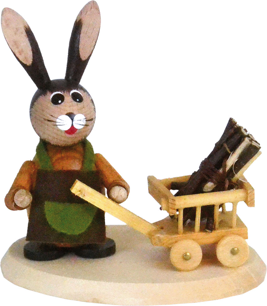 Osterhase Waldarbeiter mit Handwagen