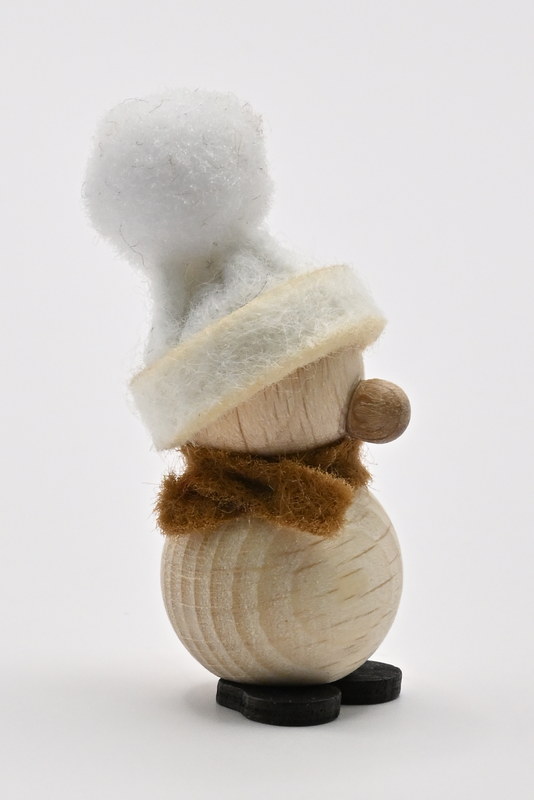 Mini snowman, white hat, brown scarf, 4 cm