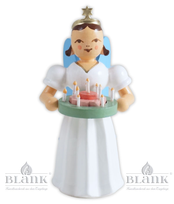 Long-skirted angel standing Festive wreath