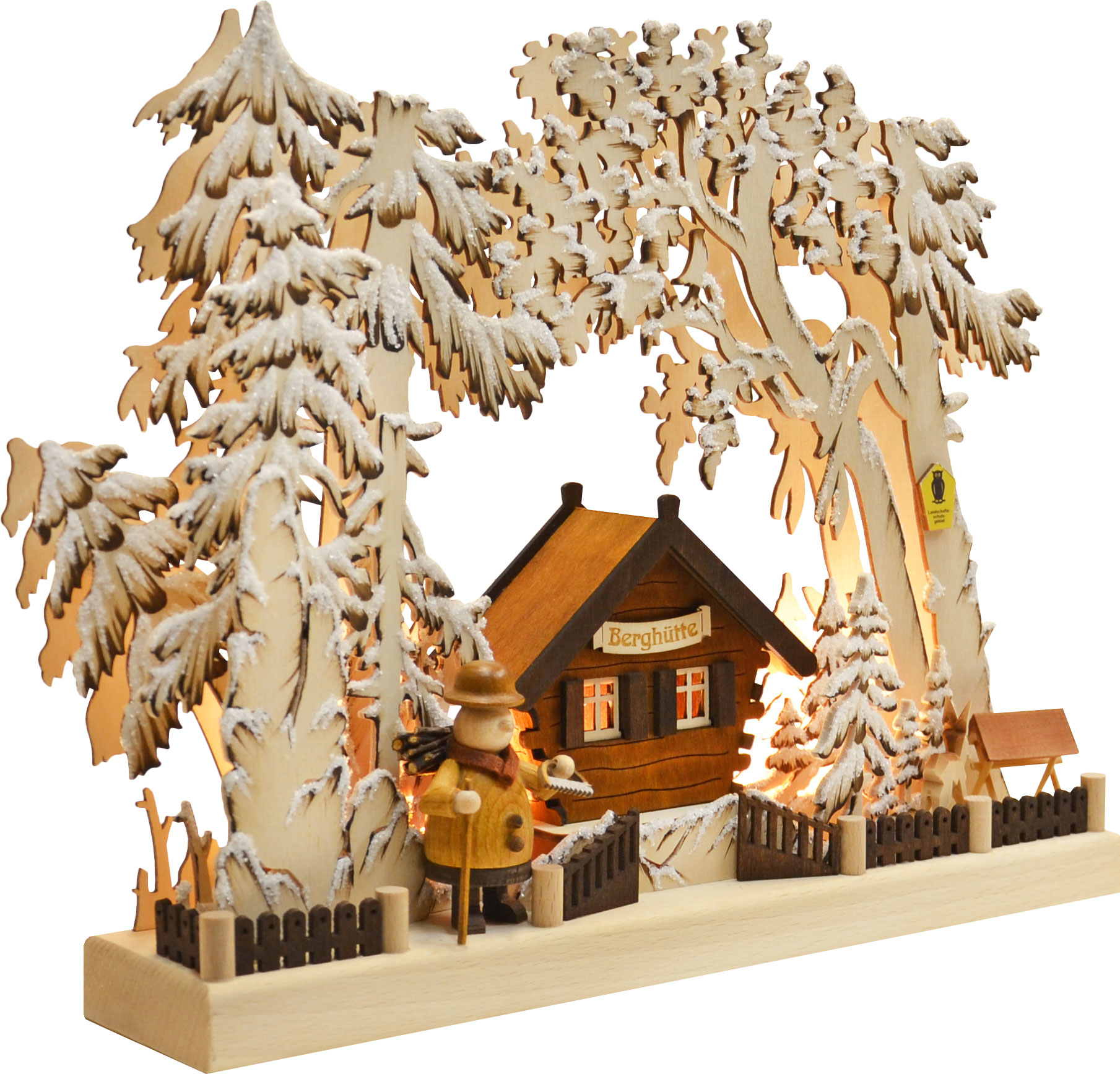 LED candle arch, mountain hut, hand-painted brown, hoarfrost
