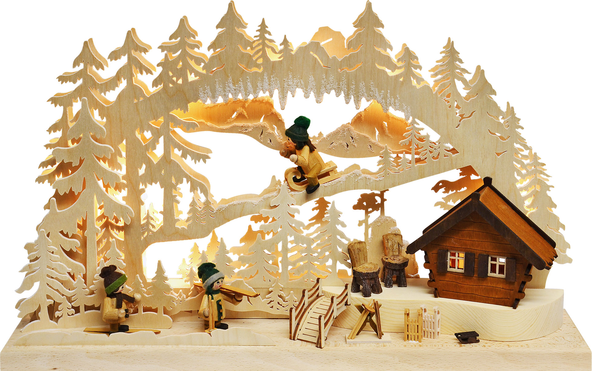 3D-Schwibbogen kl., Skihütte in den Bergen 3D-Schwibbogen kl., Skihütte in den Bergen